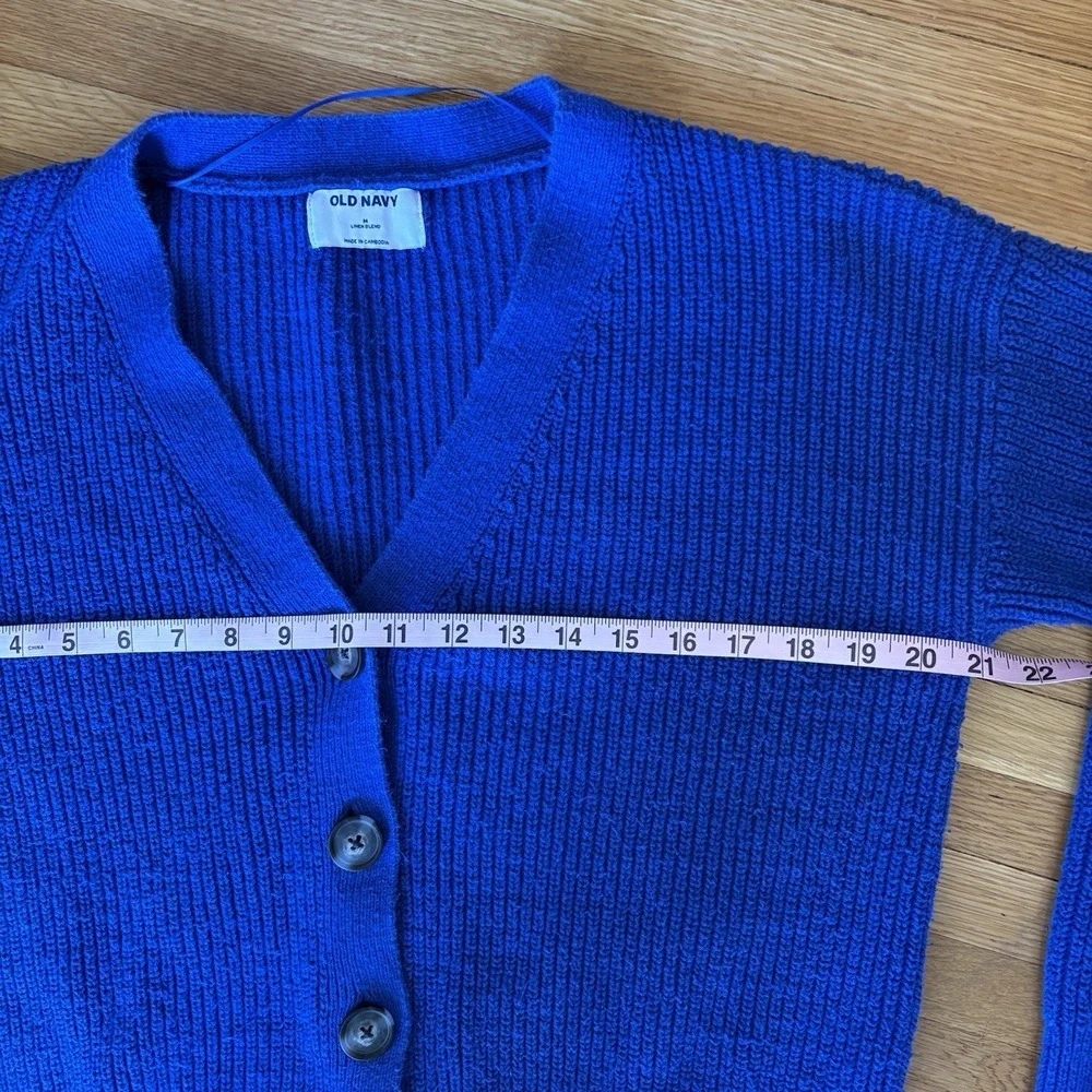 Old Navy Linen Cotton Blend Cardigan Blue V-neck Button Front Sweater Women's M - Picture 10 of 12